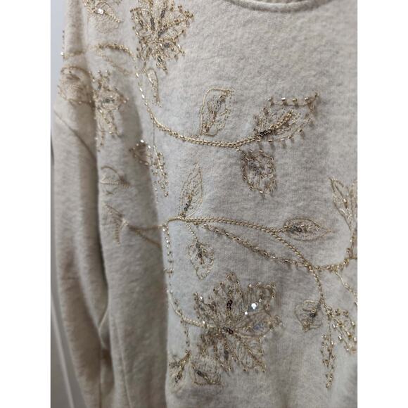 NEW! Democracy V-Neck Knot Hem Long-Sleeve Top Cream Size S Beaded Sequins - Picture 5 of 12